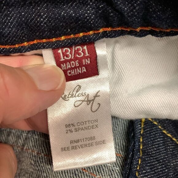 Ruthless Art Vintage Blue Dark Wash Low Rise Embroidered Bootcut Jeans Sz 13/31 - Picture 13 of 16